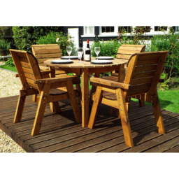 Charles Taylor Solid Wood 4 Seater Round Outdoor Dining Set with Red Cushions - Wilko - thumbnail 5