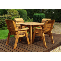 Charles Taylor Solid Wood 4 Seater Round Outdoor Dining Set with Red Cushions - Wilko - thumbnail 3
