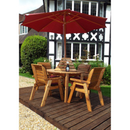 Charles Taylor Solid Wood 4 Seater Round Outdoor Dining Set with Red Cushions - Wilko - thumbnail 7