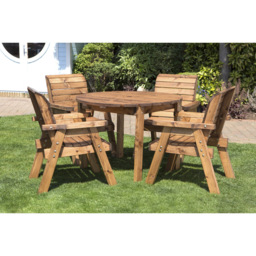 Charles Taylor Solid Wood 4 Seater Round Outdoor Dining Set with Red Cushions - Wilko - thumbnail 6