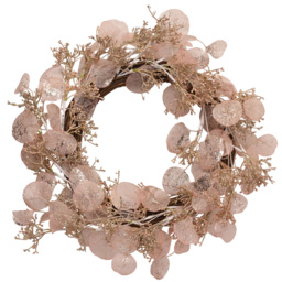 The Seasonal Gift Co. Blush Pink Eucalyptus Dried Foliage Wreath 48cm - Size: 43 x 47.5 x 9cm - Wilko