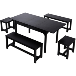 Living and Home 6 Seater Extendable Dining Set with Bench and Stool Black - Wilko - thumbnail 3