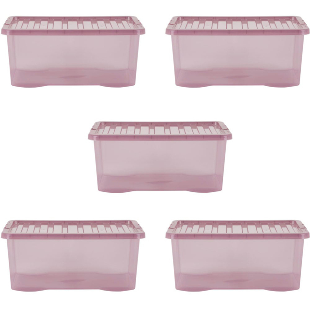 Wham 45L Tint Pink Crystal Storage Box with Lid 5 Pack - Wilko - image 1