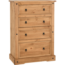 Seconique Corona 4 Drawer Distressed Waxed Pine Chest of Drawers - Brown - Wilko - thumbnail 3