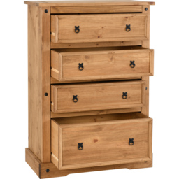 Seconique Corona 4 Drawer Distressed Waxed Pine Chest of Drawers - Brown - Wilko - thumbnail 5