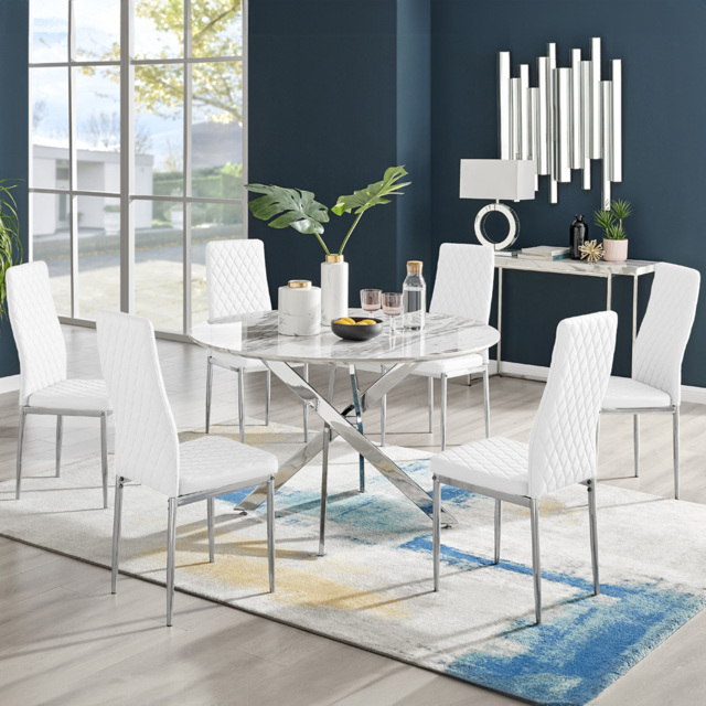 Furniturebox Arona Valera Marble Effect 6 Seater Round Dining Set White and Black - Wilko - image 1