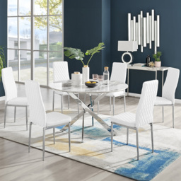 Furniturebox Arona Valera Marble Effect 6 Seater Round Dining Set White and Black - Wilko - thumbnail 1
