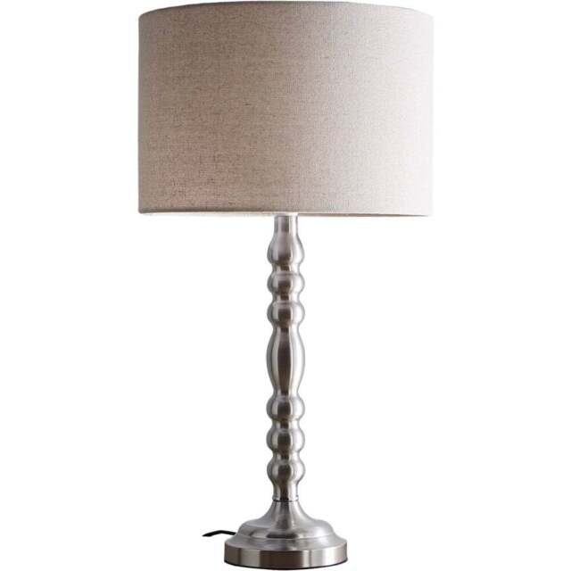 Kliving Rosa Natural Linen Shade Satin Nickel Table Lamp - Size: 50 x 30 x 30cm - Silver - Wilko - image 1