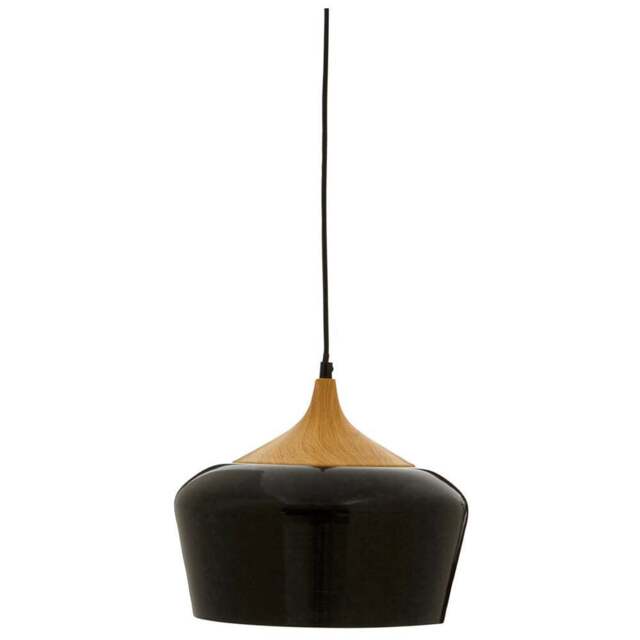 Premier Housewares Black Metal and Wood Pendant Light - Size: 30 x 30 x 120cm - Wilko - image 1