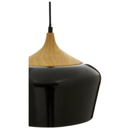 Premier Housewares Black Metal and Wood Pendant Light - Size: 30 x 30 x 120cm - Wilko - thumbnail 5
