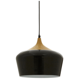 Premier Housewares Black Metal and Wood Pendant Light - Size: 30 x 30 x 120cm - Wilko - thumbnail 3