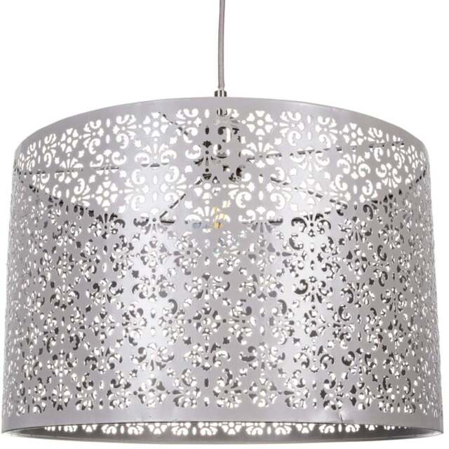 Happy Homewares Grey Metal Marrakech Designed Pendant Shade with Floral Decoration - Size: 25 x 40 x 40cm - Wilko - image 1