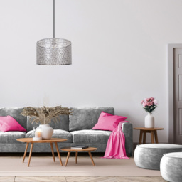 Happy Homewares Grey Metal Marrakech Designed Pendant Shade with Floral Decoration - Size: 25 x 40 x 40cm - Wilko - thumbnail 3