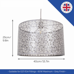 Happy Homewares Grey Metal Marrakech Designed Pendant Shade with Floral Decoration - Size: 25 x 40 x 40cm - Wilko - thumbnail 6