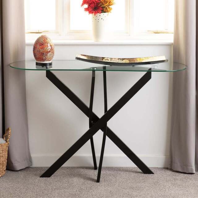 Seconique Sheldon Clear Glass and Black Console Table - Size: 78.5 x 120 x 40cm - Clear Glass/Black - Wilko - image 1