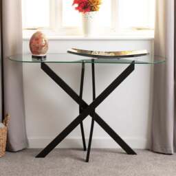 Seconique Sheldon Clear Glass and Black Console Table - Size: 78.5 x 120 x 40cm - Clear Glass/Black - Wilko