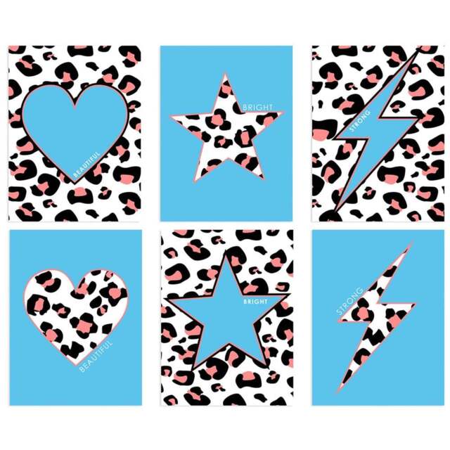 Wee Blue Coo Blue and Pink Leopard Pattern Bold Shapes Wall Art Print 30 x 41cm 6 Pack - Size: 40.5 x 30.5 x 0.3cm - Wilko - image 1