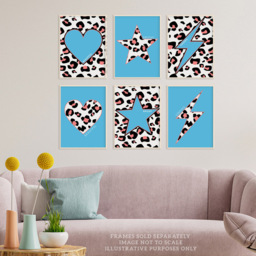 Wee Blue Coo Blue and Pink Leopard Pattern Bold Shapes Wall Art Print 30 x 41cm 6 Pack - Size: 40.5 x 30.5 x 0.3cm - Wilko - thumbnail 3