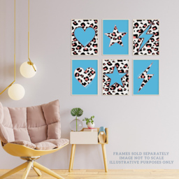 Wee Blue Coo Blue and Pink Leopard Pattern Bold Shapes Wall Art Print 30 x 41cm 6 Pack - Size: 40.5 x 30.5 x 0.3cm - Wilko - thumbnail 4