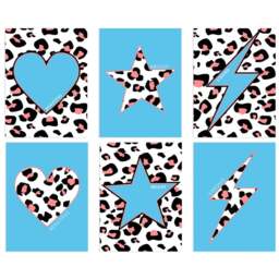 Wee Blue Coo Blue and Pink Leopard Pattern Bold Shapes Wall Art Print 30 x 41cm 6 Pack - Size: 40.5 x 30.5 x 0.3cm - Wilko - thumbnail 1
