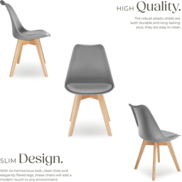 tectake Frederikke Set of 2 Grey Dining Chair with Padded Seat - Wilko - thumbnail 4
