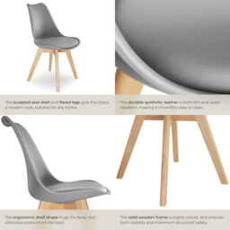 tectake Frederikke Set of 2 Grey Dining Chair with Padded Seat - Wilko - thumbnail 6