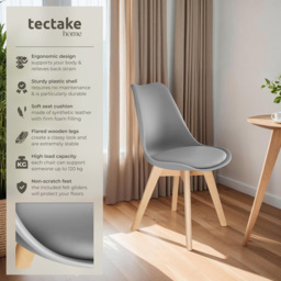 tectake Frederikke Set of 2 Grey Dining Chair with Padded Seat - Wilko - thumbnail 7