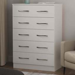 Crowndale Avon 5 Drawer Matt White Chest of Drawers Ready Assembled - White Matt - Wilko - thumbnail 1