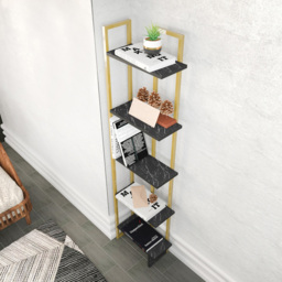 Decorotika Alice 5 Shelf Gold and Black Marble Effect Corner Bookshelf - Size: 180 x 45.2 x 21.6cm - Multi - Wilko - thumbnail 5