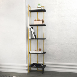 Decorotika Alice 5 Shelf Gold and Black Marble Effect Corner Bookshelf - Size: 180 x 45.2 x 21.6cm - Multi - Wilko - thumbnail 6