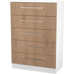 Crowndale Worcester 5 Drawer Slatt Effect and White Chest of Drawers Ready Assembled - Slatt Effect & White - Wilko - thumbnail 4