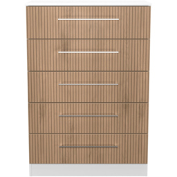 Crowndale Worcester 5 Drawer Slatt Effect and White Chest of Drawers Ready Assembled - Slatt Effect & White - Wilko - thumbnail 3