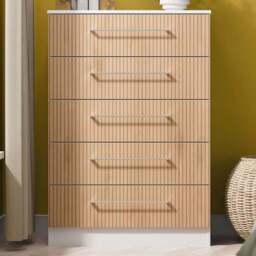 Crowndale Worcester 5 Drawer Slatt Effect and White Chest of Drawers Ready Assembled - Slatt Effect & White - Wilko - thumbnail 1