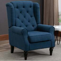 Portland Blue Retro Upholstered Wingback Armchair - Size: Single - Wilko