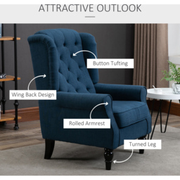 Portland Blue Retro Upholstered Wingback Armchair - Size: Single - Wilko - thumbnail 7