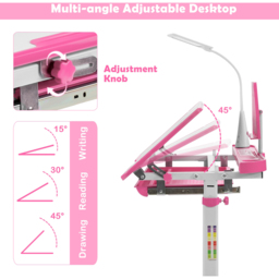 Costway Adjustable Kids Tilted Desk Set with Lamp Pink - Size: 76 x 57 x 21cm - Wilko - thumbnail 7