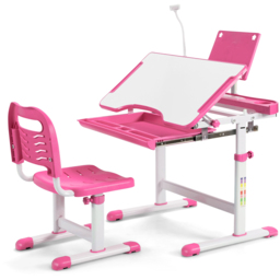 Costway Adjustable Kids Tilted Desk Set with Lamp Pink - Size: 76 x 57 x 21cm - Wilko - thumbnail 3