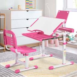 Costway Adjustable Kids Tilted Desk Set with Lamp Pink - Size: 76 x 57 x 21cm - Wilko