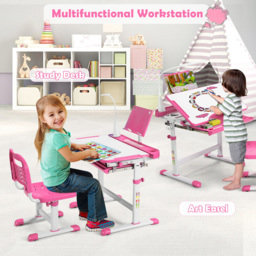 Costway Adjustable Kids Tilted Desk Set with Lamp Pink - Size: 76 x 57 x 21cm - Wilko - thumbnail 4