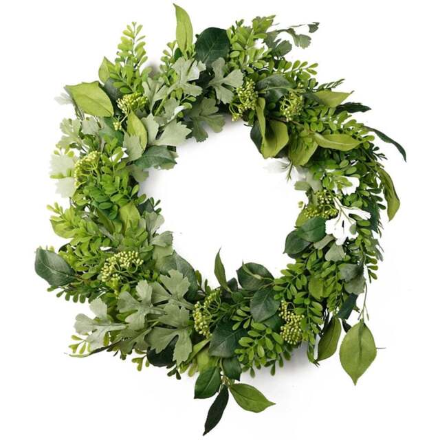 Leaf Natural Fern Leaf Artificial Wreath 50cm - Size: 50 x 50 x 10cm - Green - Wilko - image 1
