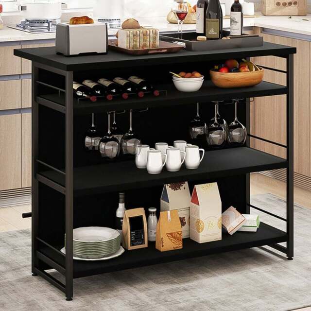 Costway 3 Shelf Black Industrial Home Bar Unit - Size: 120 x 60 x 101cm - Wilko - image 1
