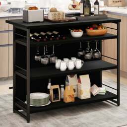 Costway 3 Shelf Black Industrial Home Bar Unit - Size: 120 x 60 x 101cm - Wilko