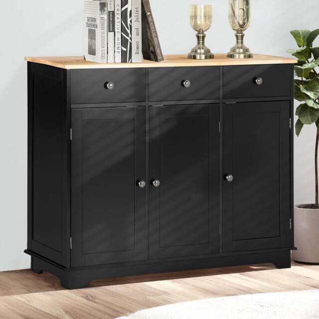 HOMCOM 3 Door 3 Drawer Black Sideboard - Size: 114.7 x 19 x 48cm - Wilko - image 1