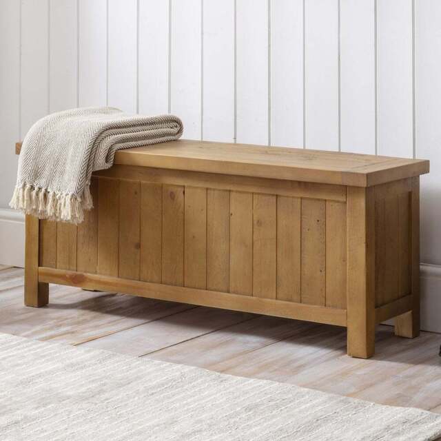 Julian Bowen Aspen Solid Reclaimed Pine Storage Bench - Size: 35 x 110 x 45cm - Cream - Wilko - image 1