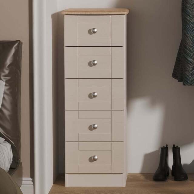Crowndale Sussex 5 Drawer Kashmir Ash and Bardolino Oak Tall Bedside Cabinet Ready Assembled - Kashmir Ash & Bardolino Oak - Wilko - image 1