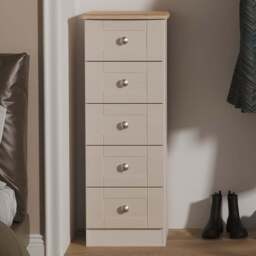 Crowndale Sussex 5 Drawer Kashmir Ash and Bardolino Oak Tall Bedside Cabinet Ready Assembled - Kashmir Ash & Bardolino Oak - Wilko - thumbnail 1
