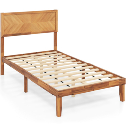 Costway Mid Century Single Acacia Wooden Bed Frame with Headboard - Brown - Wilko - thumbnail 3
