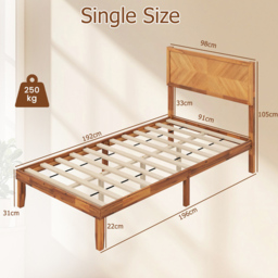 Costway Mid Century Single Acacia Wooden Bed Frame with Headboard - Brown - Wilko - thumbnail 6
