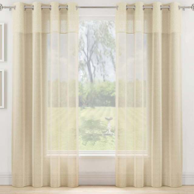 Tyrone Textiles Andorra Cream Textured Header Eyelet Voile Panel Curtains 140 x 137cm - Size: W 140 x D 137cm - Wilko - image 1