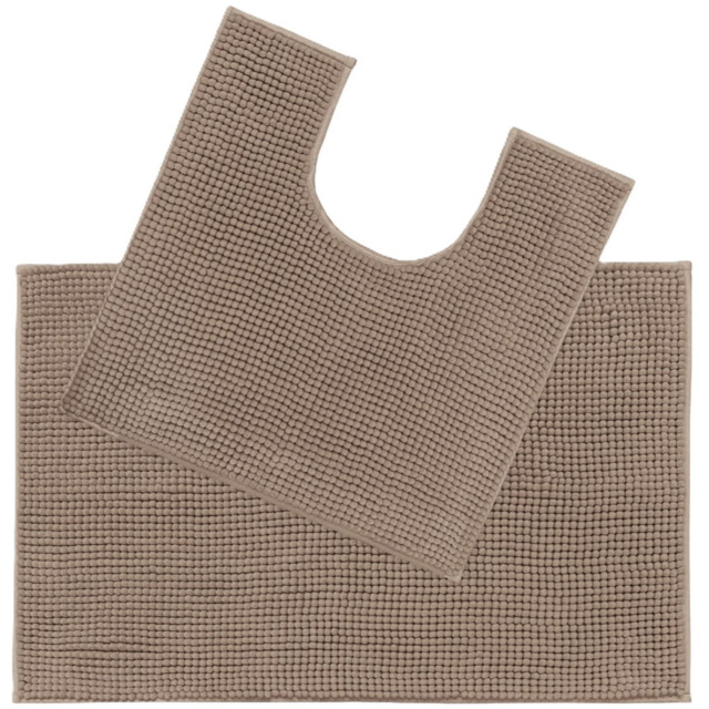 Allure Bath Fashions Mocha Chenille Supersoft Bobble Bath Mat and Pedestal Mat Set 2 Piece - Size: 50 x 80cm - Brown - Wilko - image 1